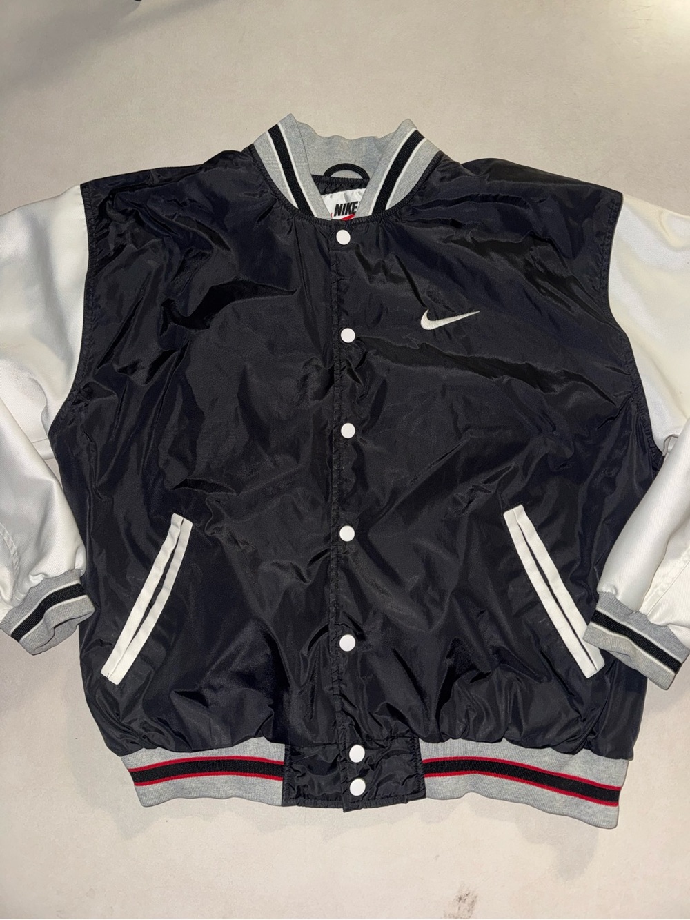 Vintage 90s Nike Black White Nylon Varsity Windbreaker Jacket Mens L 90s Bomber